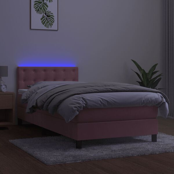 vidaXL Letto a Molle con Materasso e LED Rosa 90x190 cm in Velluto
