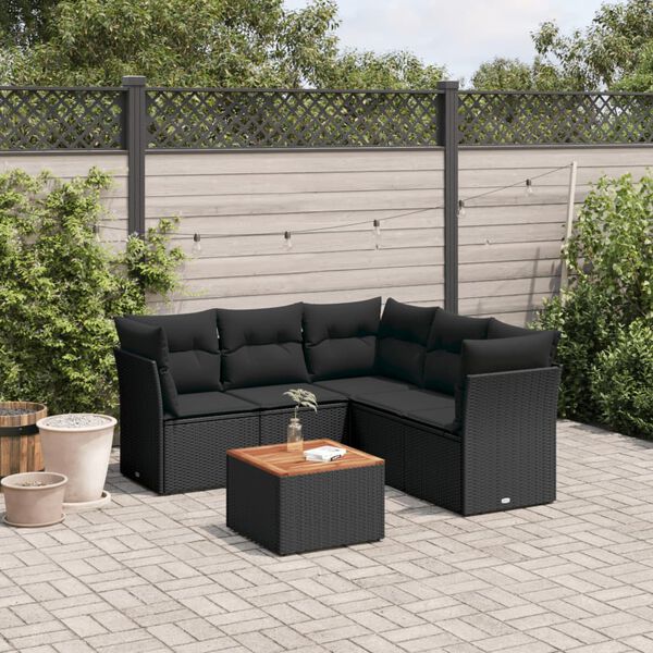 vidaXL Set Divano da Giardino 6 pz con Cuscini Nero in Polyrattan