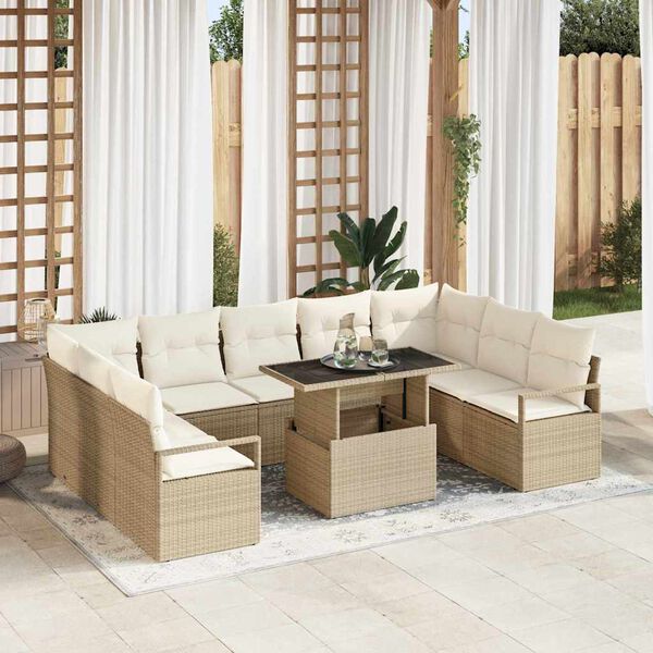 vidaXL Set Divano da Giardino 10 pcs Beige e Crema polyrattan