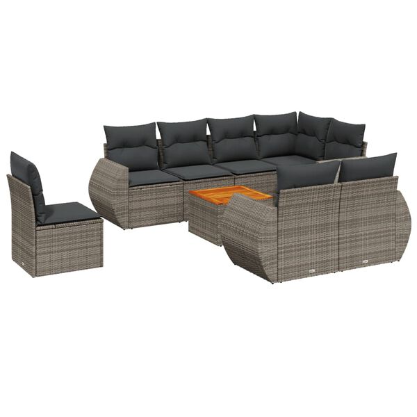 vidaXL Set Divano da Giardino 9 pz con Cuscini Grigio in Polyrattan