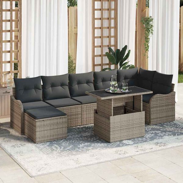 vidaXL Set Divano da Giardino con cuscino 8 pcs Grigio Poly Rattan