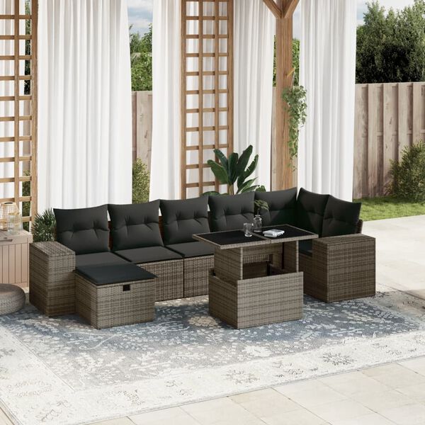 vidaXL Set Divano da Giardino 8 pz con Cuscini Grigio in Polyrattan