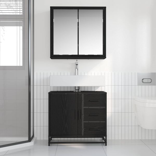 vidaXL Set di mobili per il bagno 2 pcs Rovere nero Legno multistrato