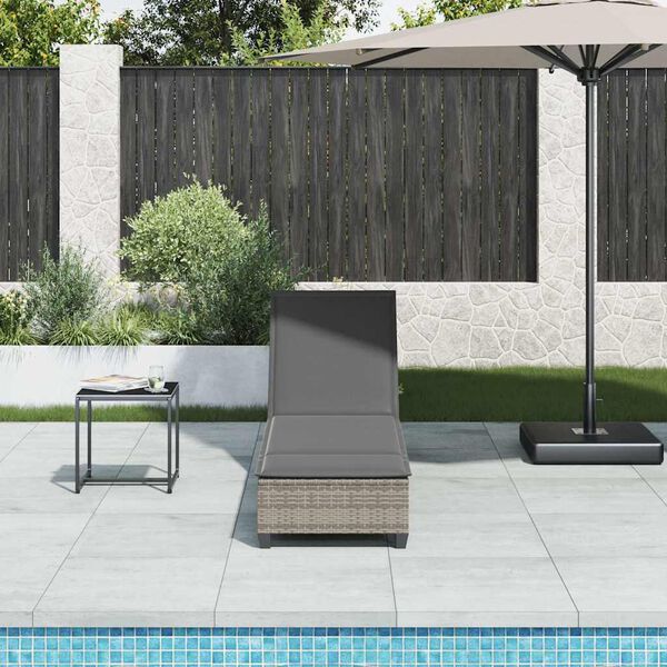vidaXL Lettino Prendisole con Cuscini Grigio 55x200x25,5cm Polyrattan