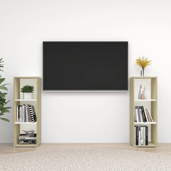 vidaXL Mobili TV 2 pz Bianco e Sonoma 107x35x37cm in Legno Multistrato
