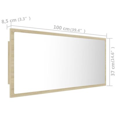 vidaXL Specchio da Bagno LED Rovere Sonoma 100x8,5x37 cm in Acrilico