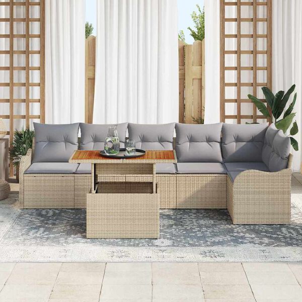 vidaXL Set Divano da Giardino con cuscino 7 pcs beige e grigio chiaro