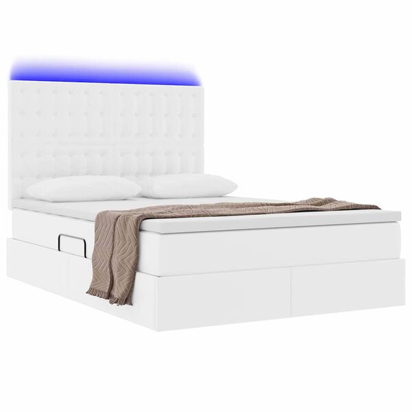 vidaXL Letto con contenitore e LED con led Bianco Puro 140 x 200 cm
