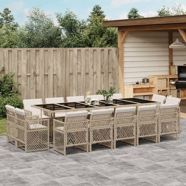 vidaXL Set da Pranzo da Giardino 15 pz con Cuscini Beige in Polyrattan