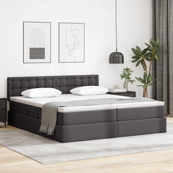 vidaXL Letto con contenitore e LED Grigio 180 x 200 cm Pelle Sintetica