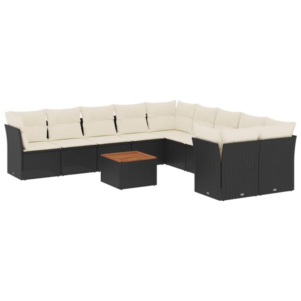 vidaXL Set Divani da Giardino 11 pz con Cuscini in Polyrattan Nero