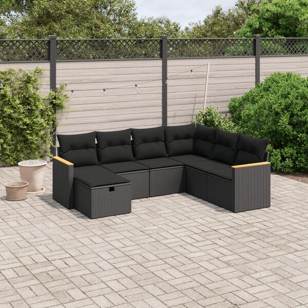 vidaXL Set Divani da Giardino con Cuscini 7pz Nero Polyrattan