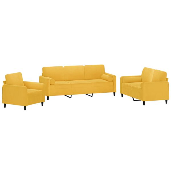 vidaXL Set di Divani 3 pz con Cuscini Decorativi Giallo in Velluto