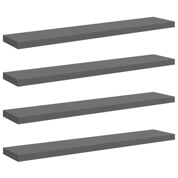 vidaXL Scaffali a Parete 4 pz Grigio Lucido 120x23,5x3,8 cm in MDF
