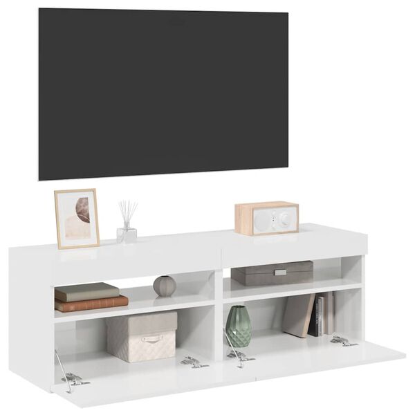 vidaXL Mobili Porta TV con Luci LED 2 pz Bianco Lucido 60x35x40 cm