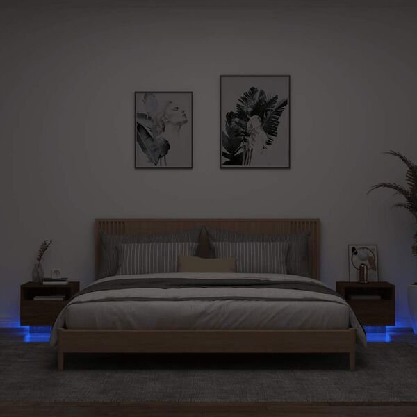 vidaXL Comodini con Luci LED 2pz Rovere Marrone 40x39x37 cm