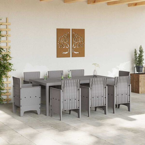 vidaXL Set da Pranzo per Giardino 9 pcs Grigio chiaro Polipropilene