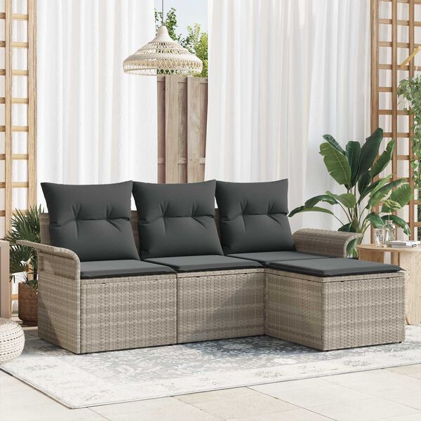 vidaXL Set di divani con cuscino 4 pcs Grigio polyrattan