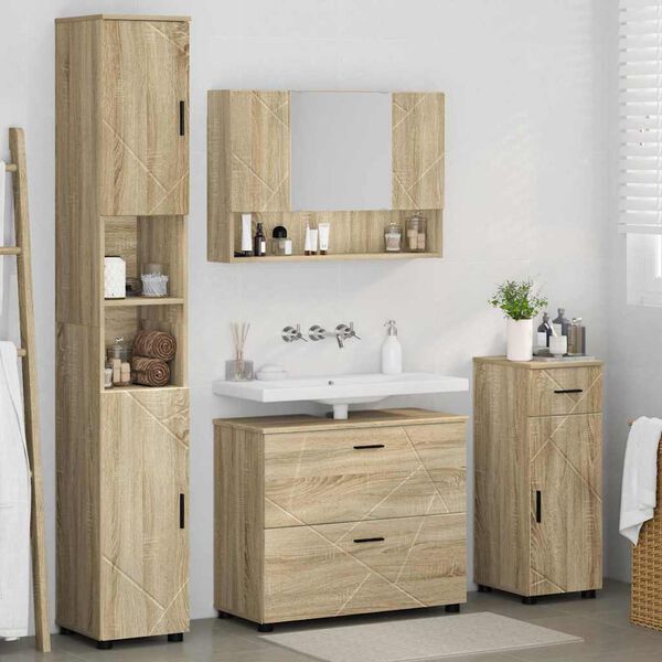 vidaXL Set di mobili per il bagno con cassetto 4 pcs Rovere Sonoma