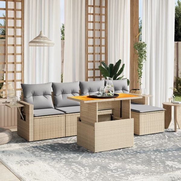 vidaXL Set Divano da Giardino 6 pz con Cuscini Beige in Polyrattan