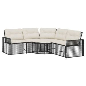 vidaXL Divano da Giardino a L con Cuscini e Pouf Nero in Polyrattan
