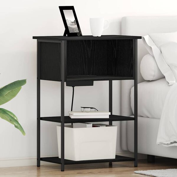 vidaXL Armadio da Notte Rovere Nero 55 x 31 x 76 cm Legno multistrato