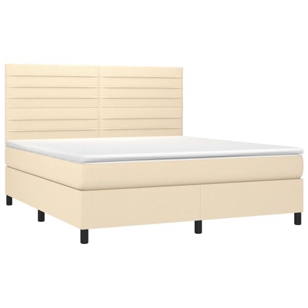 vidaXL Letto a Molle con Materasso e LED Crema 160x200 cm in Tessuto