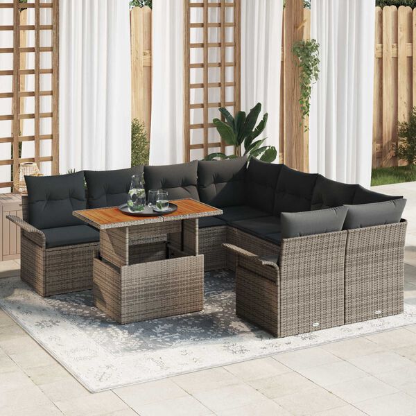 vidaXL Set Divano da Giardino 9 pcs Grigio Poly Rattan