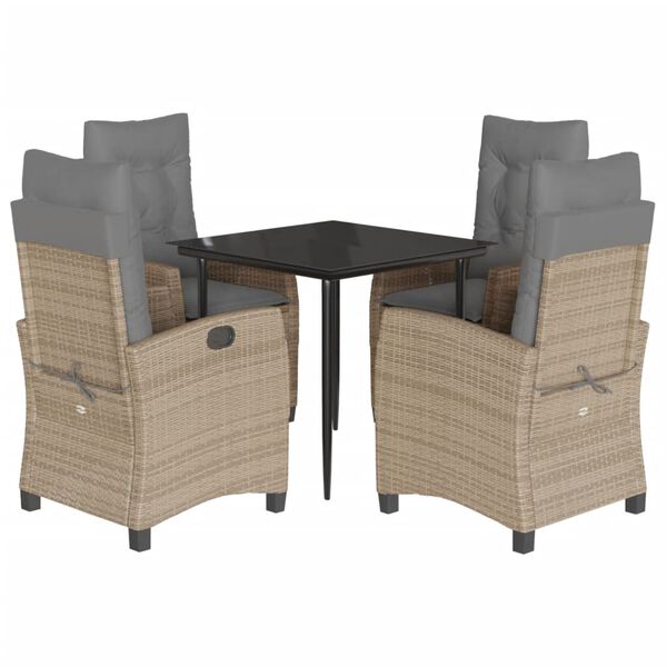 vidaXL Set Pranzo da Giardino 5 pz con Cuscini Beige Misto Polyrattan