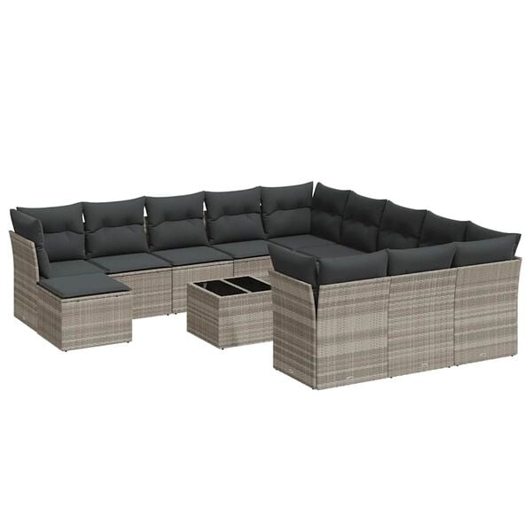 vidaXL Set Divani Giardino 13 pz con Cuscini Grigio Chiaro Polyrattan