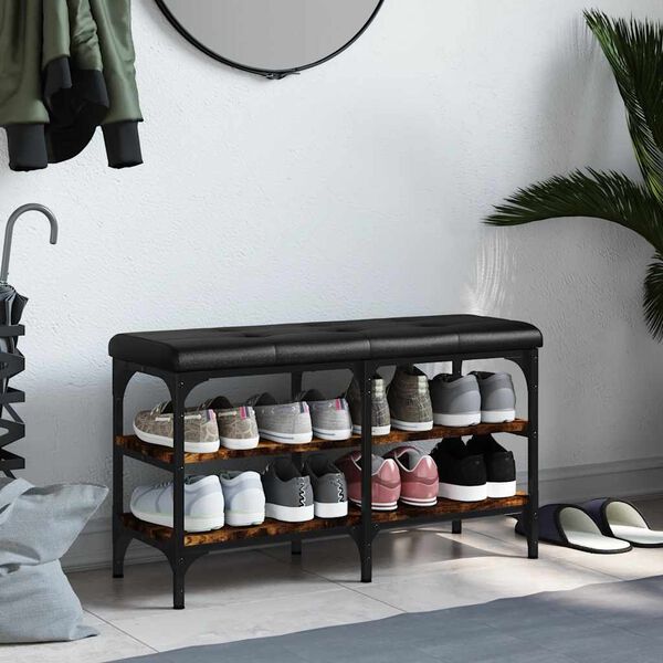 vidaXL Panca Porta Scarpe Rovere Fumo 82x32x47 cm in Legno Multistrato