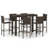 vidaXL Set Bar da Giardino 7 pz con Braccioli in Polyrattan Marrone