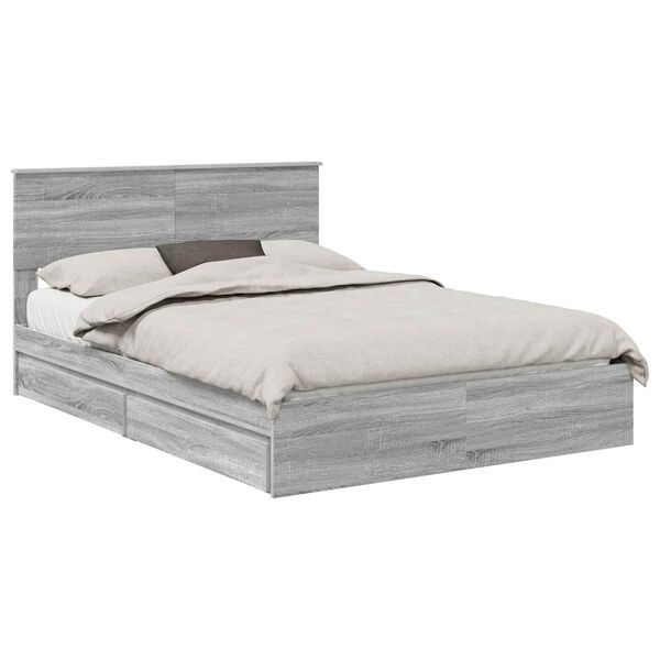 vidaXL Letto con Contenitore con testiera Grigio Sonoma 140 x 200 cm