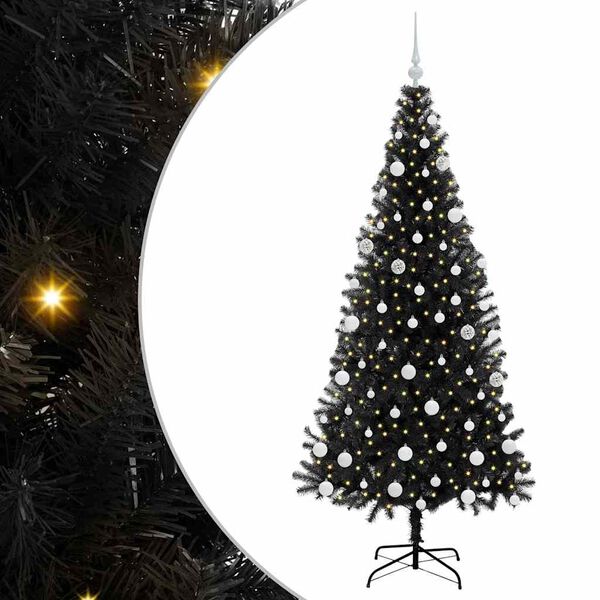vidaXL Albero di Natale con 300 LED con supporto Nero 180 cm PVC