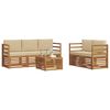 vidaXL Set divani 6 pcs Naturale e Beige Legno di Acacia Massello