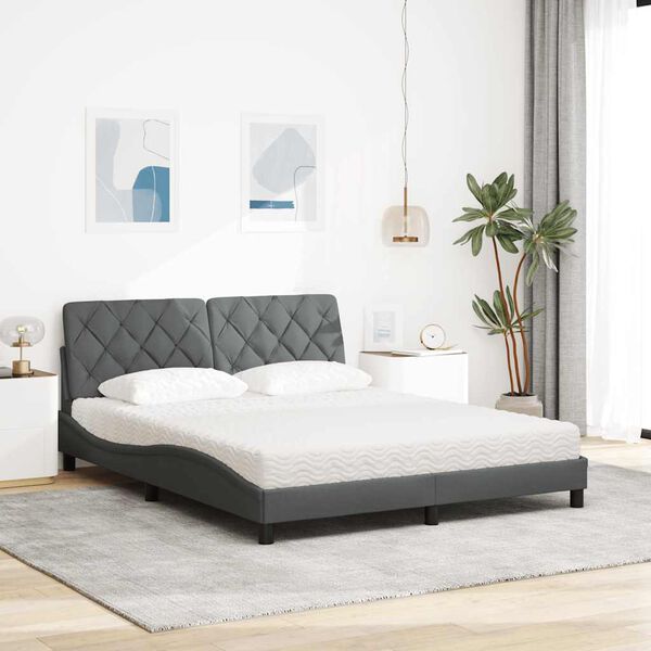 vidaXL Letto con Materasso Grigio Scuro 160x200 cm Tessuto