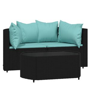 vidaXL Set Divani da Giardino 3 pz con Cuscini Nero in Polyrattan