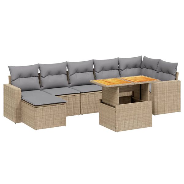 vidaXL Set Divano da Giardino 8 pz con Cuscini Beige in Polyrattan