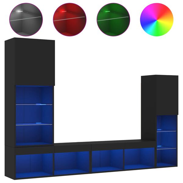 vidaXL Mobili TV a Muro con LED 4pz Neri in Legno Multistrato