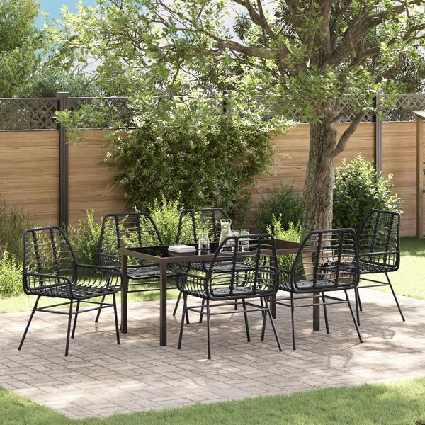 vidaXL Set da Pranzo per Giardino 7 pcs Nero polyrattan