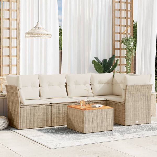 vidaXL Set Divano da Giardino 6 pz con Cuscini Beige in Polyrattan
