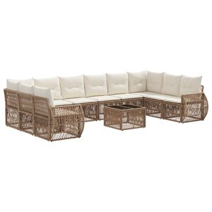vidaXL Set Divano da Giardino 11 pcs Beige e Bianco Crema polyrattan