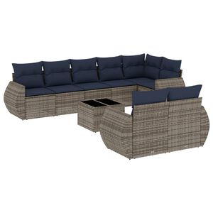 vidaXL Set Divani da Giardino 9 pz con Cuscini Grigio in Polyrattan