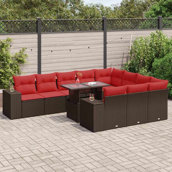 vidaXL Set Divani Giardino 11 pz con Cuscini Polyrattan Marrone Acacia