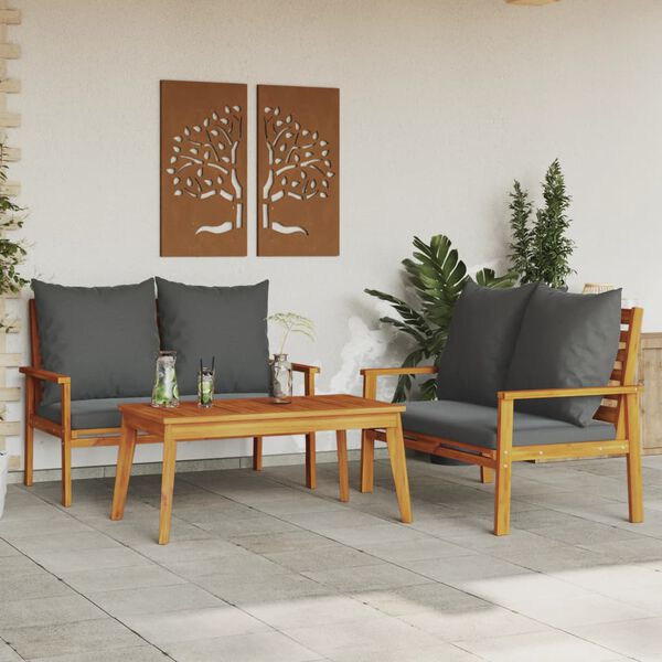 vidaXL Set Mobili da Giardino 3pz con Cuscini Legno Massello di Acacia