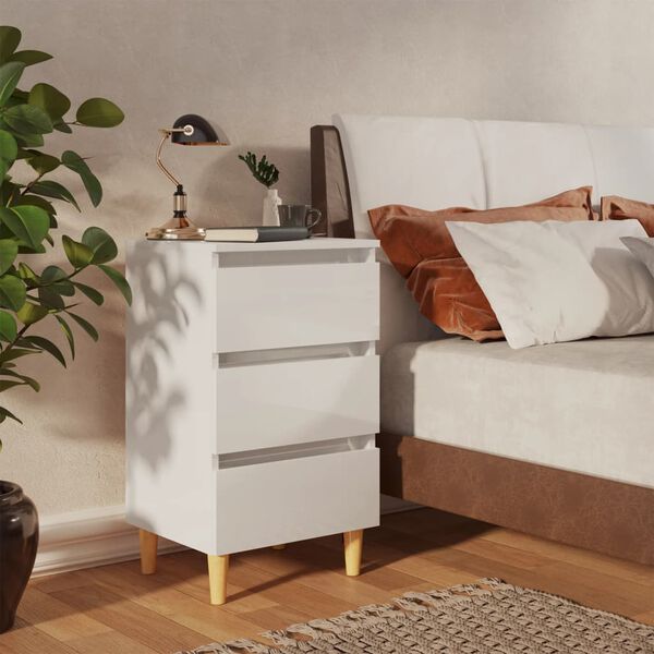 vidaXL Comodini con Gambe in Legno 2pz Bianco Lucido 40x35x69 cm