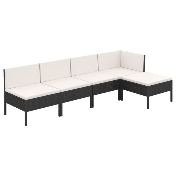vidaXL Set Divani da Giardino 5 pz con Cuscini in Polyrattan Nero