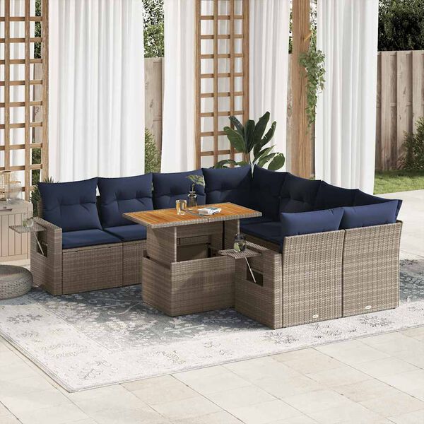vidaXL Set Divano da Giardino 9 pz con Cuscini Grigio in Polyrattan