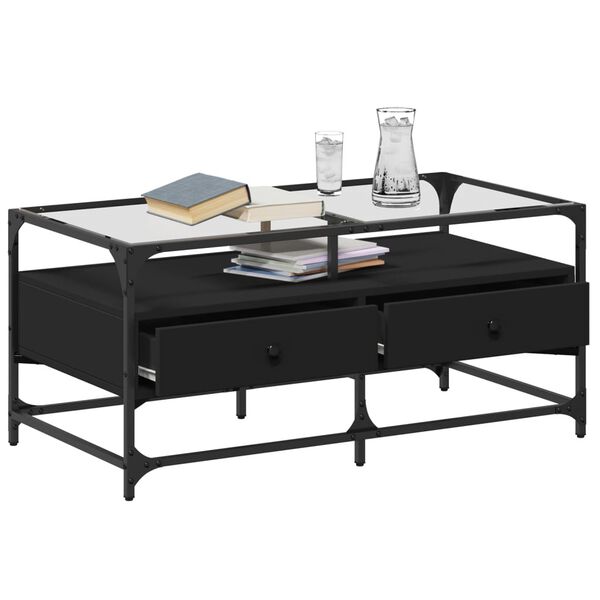 vidaXL Tavolino con Piano in Vetro Nero 98,5x50x45 cm Acciaio
