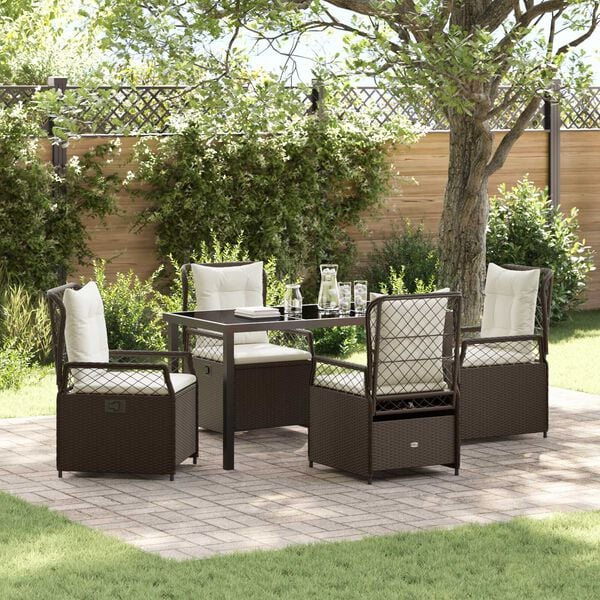 vidaXL Set da Pranzo per Giardino 5 pcs Marrone polyrattan